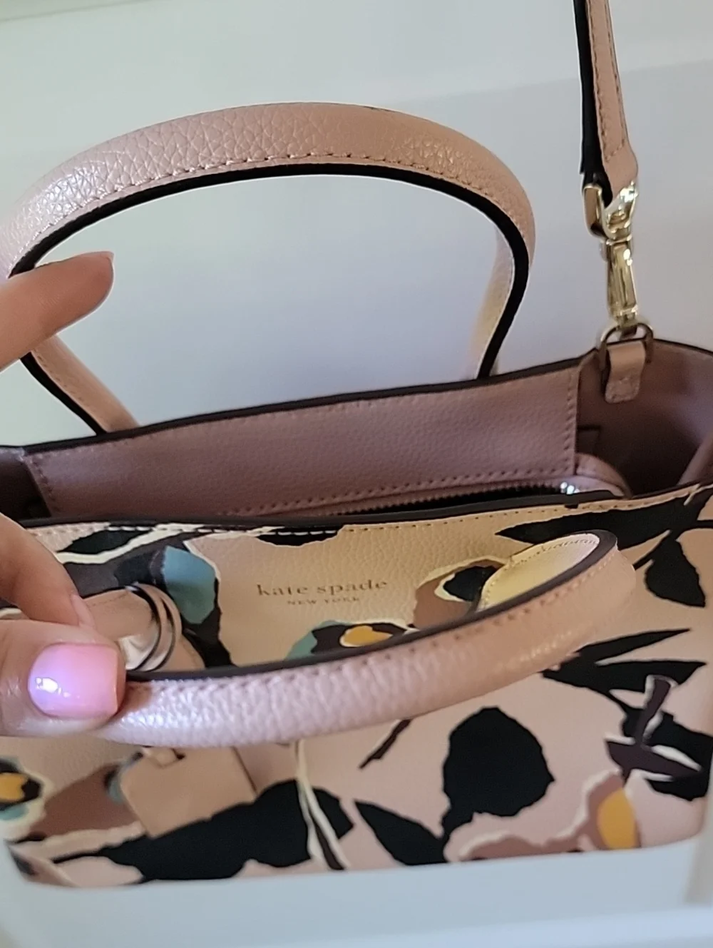 kate spade Pink Floral Leather Satchel with Removable Crossbody Strap